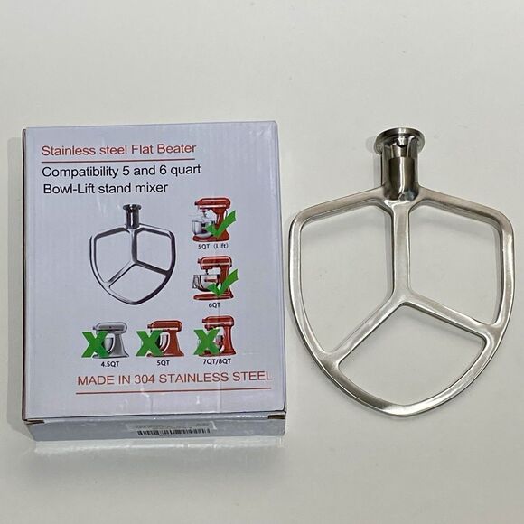 Stainless Steel Flat Beater for KitchenAid 5qt-6qt BOWL-LIFT Stand Mixer - Picture 1 of 6